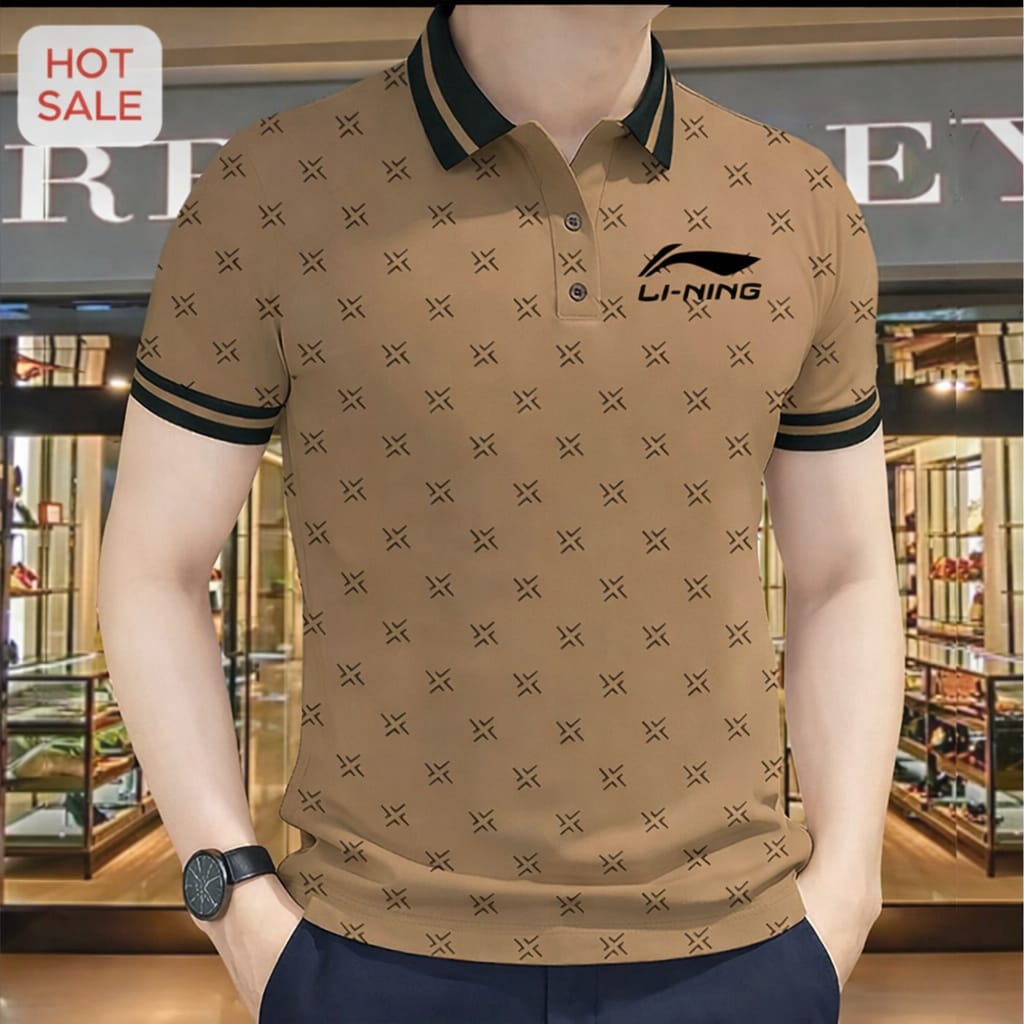 Super Premium PK Cotton Polo Shirt For Men's [allover print Biscuit]