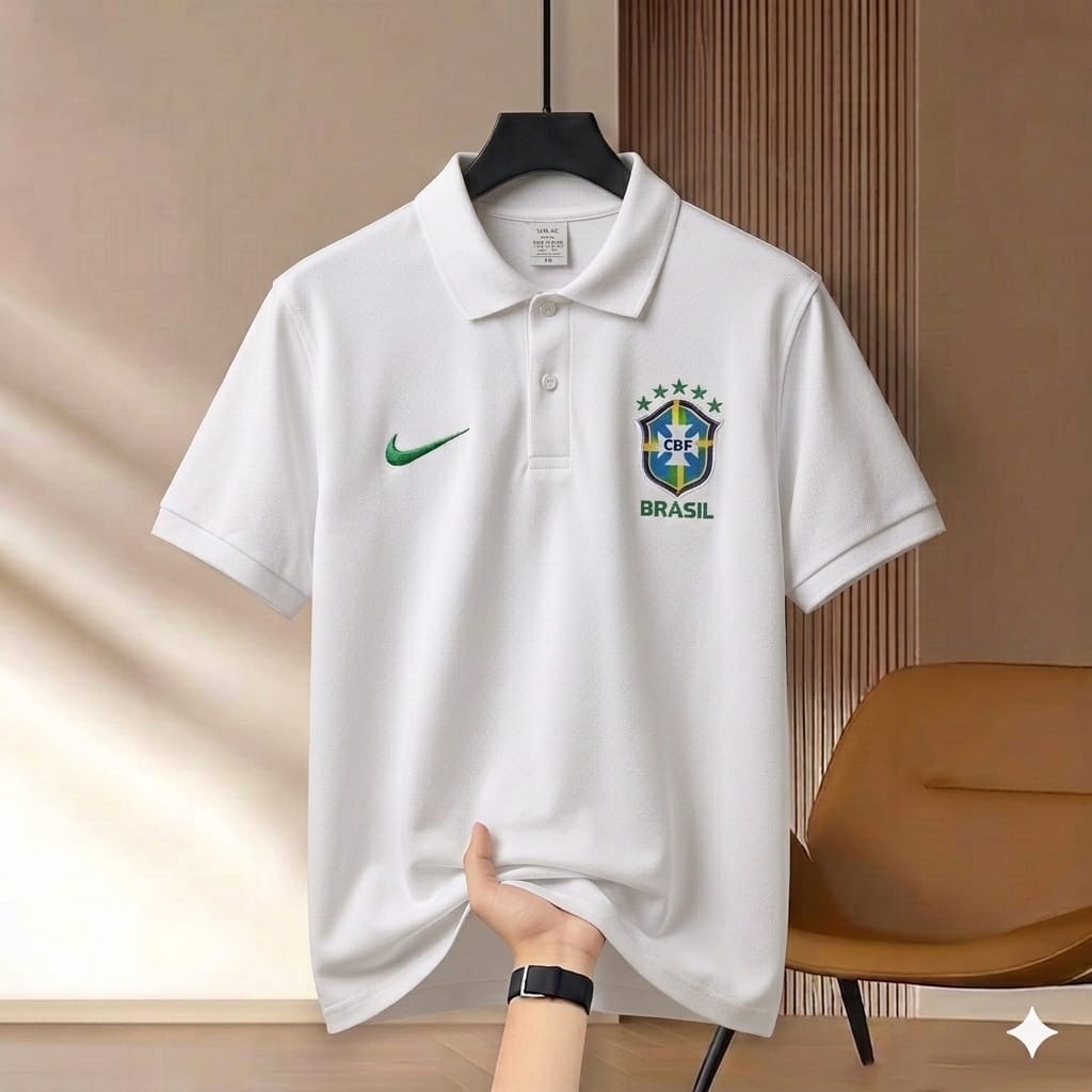 Super Premium China PK Cotton Jersey Polo Shirt For Men's [Brazil Jersey White]