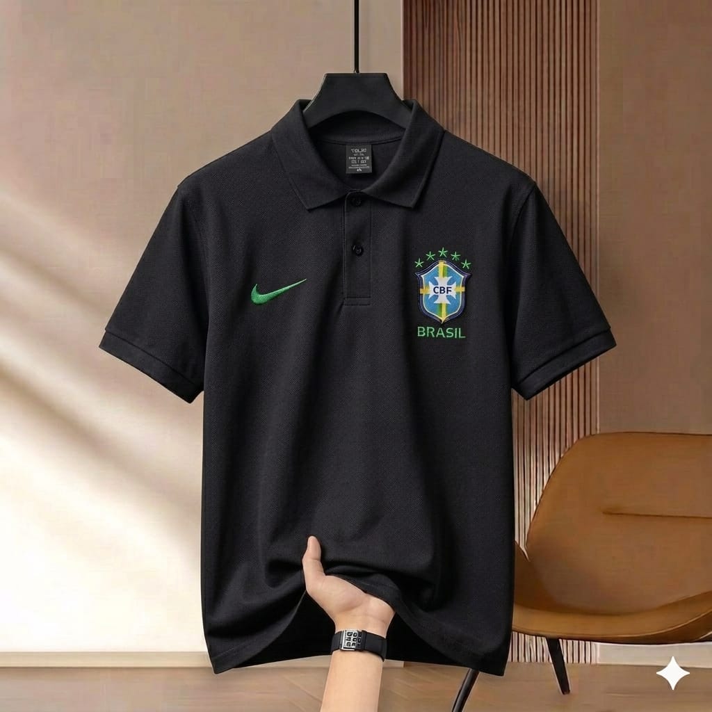 Super Premium China PK Cotton Jersey Polo Shirt For Men's [Brazil Jersey Black]