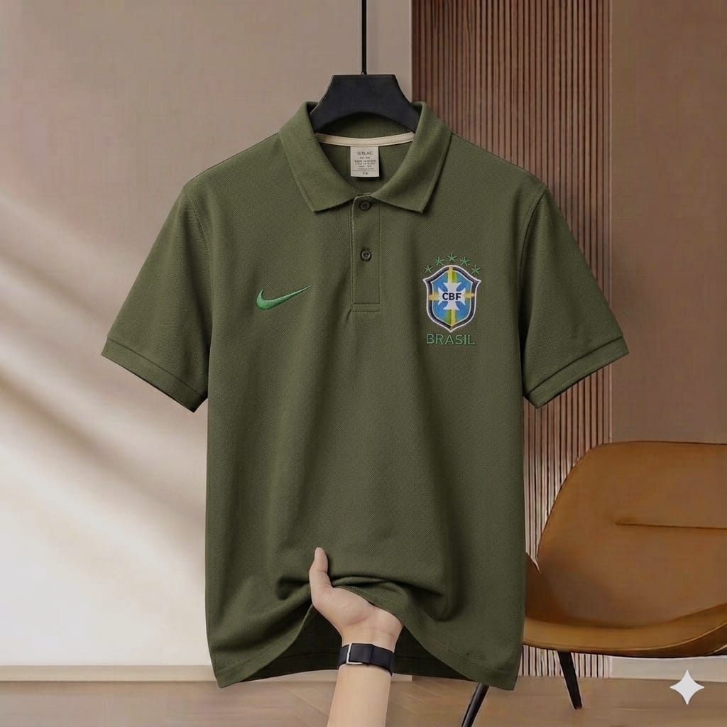 Super Premium China PK Cotton Jersey Polo Shirt For Men's [Brazil Jersey olive]