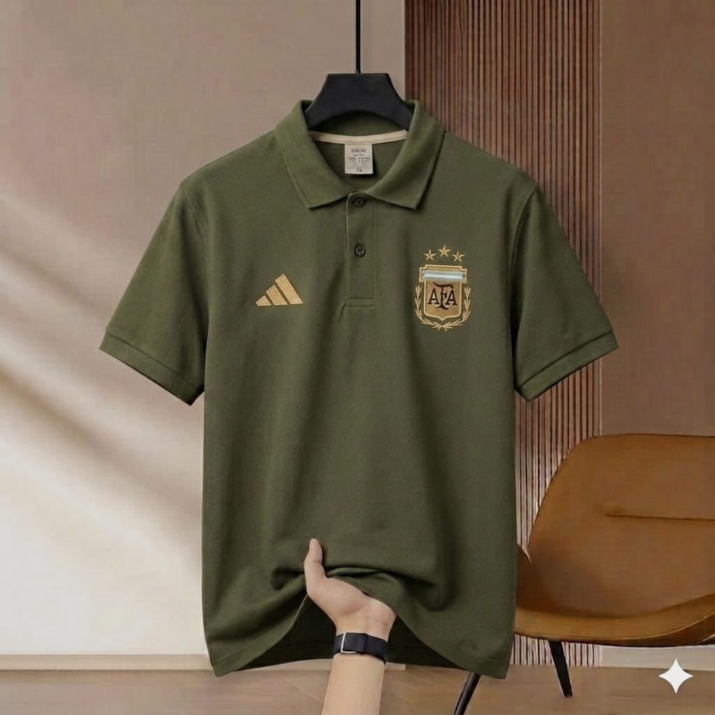 Super Premium China PK Cotton Jersey Polo Shirt For Men's [Argentina Jersey Olive]