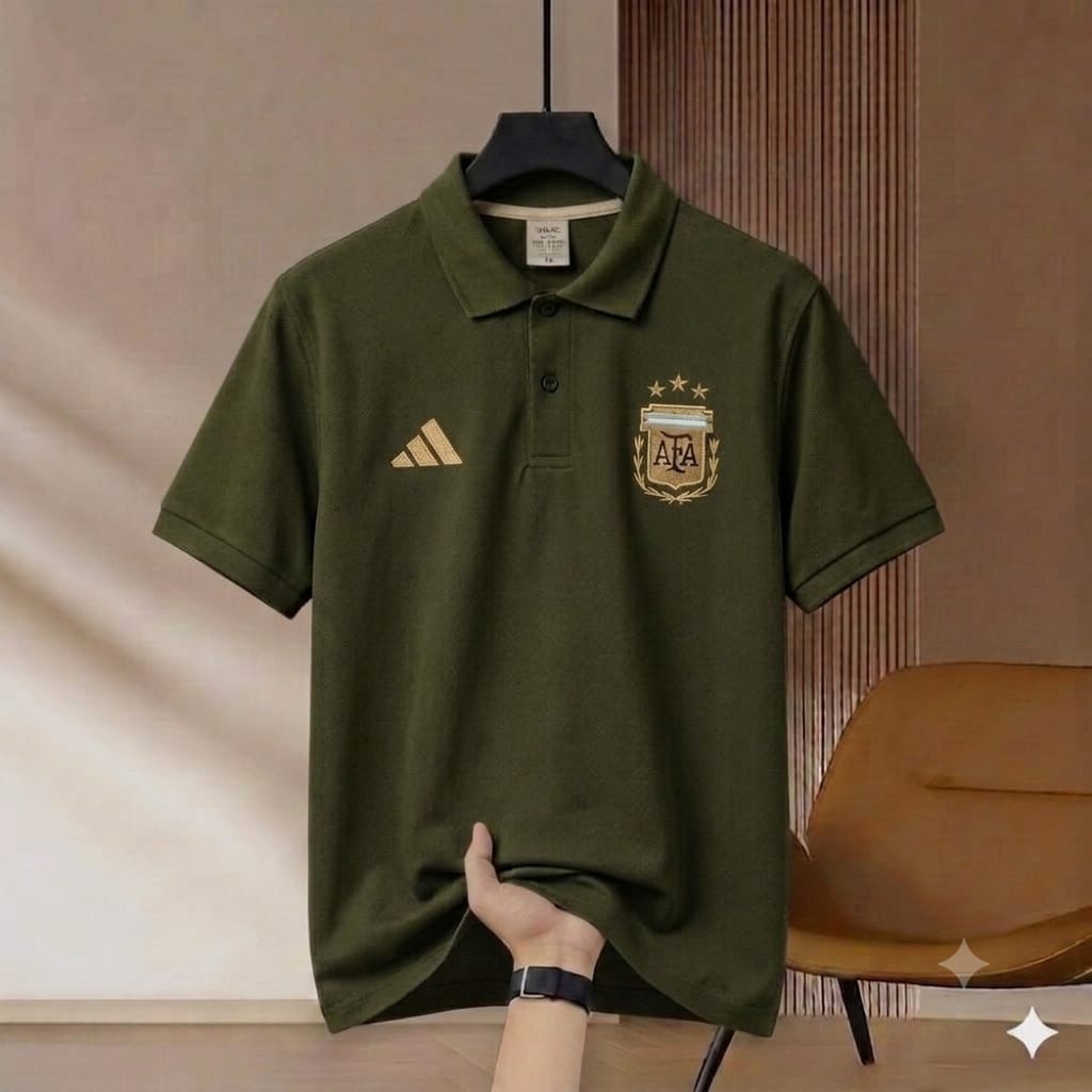 Super Premium China PK Cotton Jersey Polo Shirt For Men's [Argentina Jersey Olive]