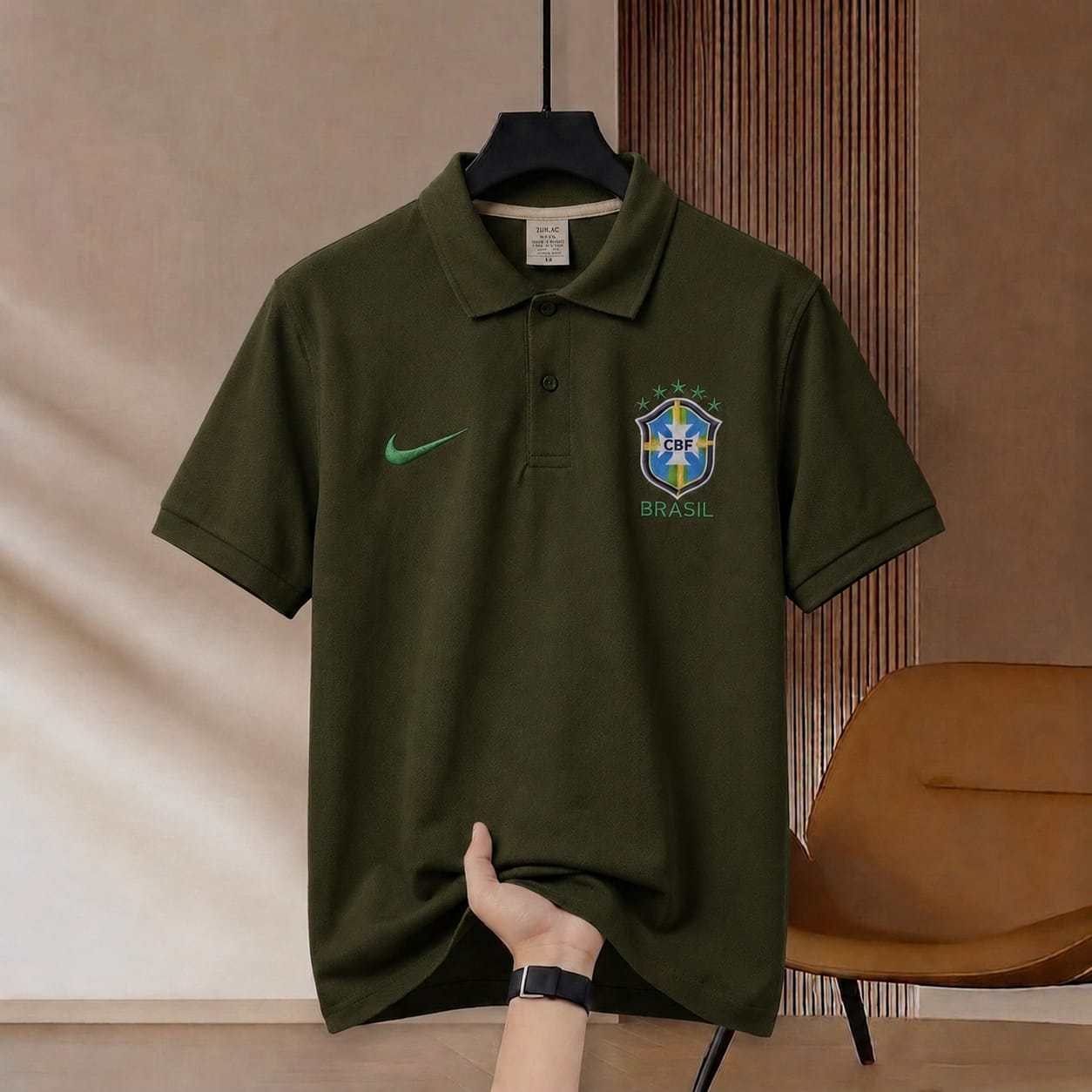 Super Premium China PK Cotton Jersey Polo Shirt For Men's [Brazil Jersey olive]